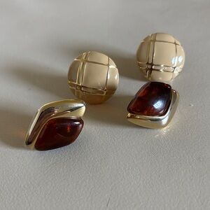 2 pairs of vintage Amber and Ivory Gold clip on earrings